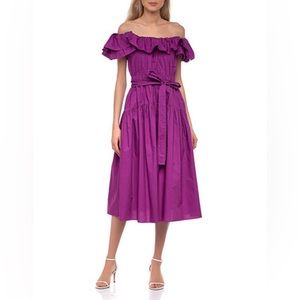 Ulla Johnson Purple Amira Ruffle Shoulder Tiered Midi Dress In Orchid